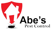 the logo for abe 's pest control shows a house and a cockroach .