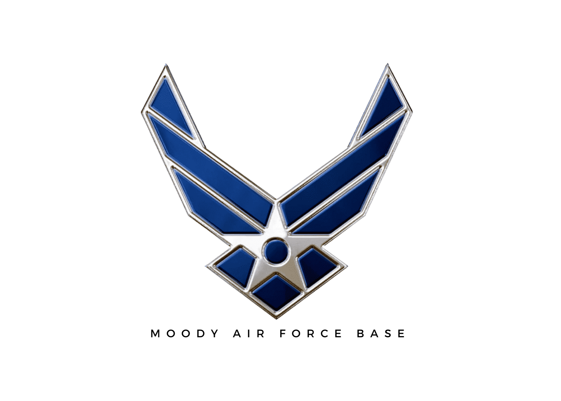 Moody Air Force Base logo: blue wings with a central star on a white background.