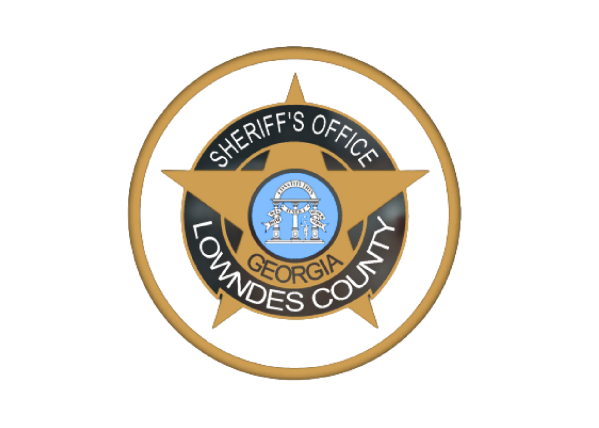 Lowndes County Sheriff's Office logo: gold star within a circle, blue arch with pillars.
