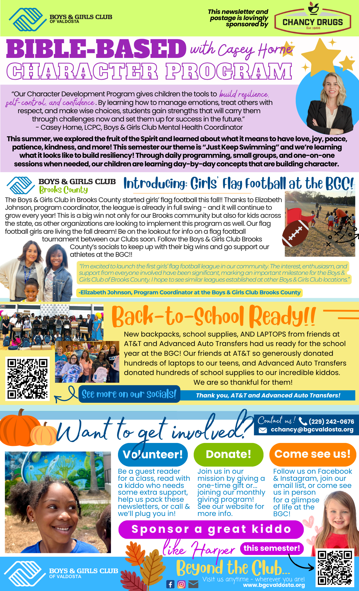 Promotional flyer for Boys & Girls Club with photos of children, staff, and events. 