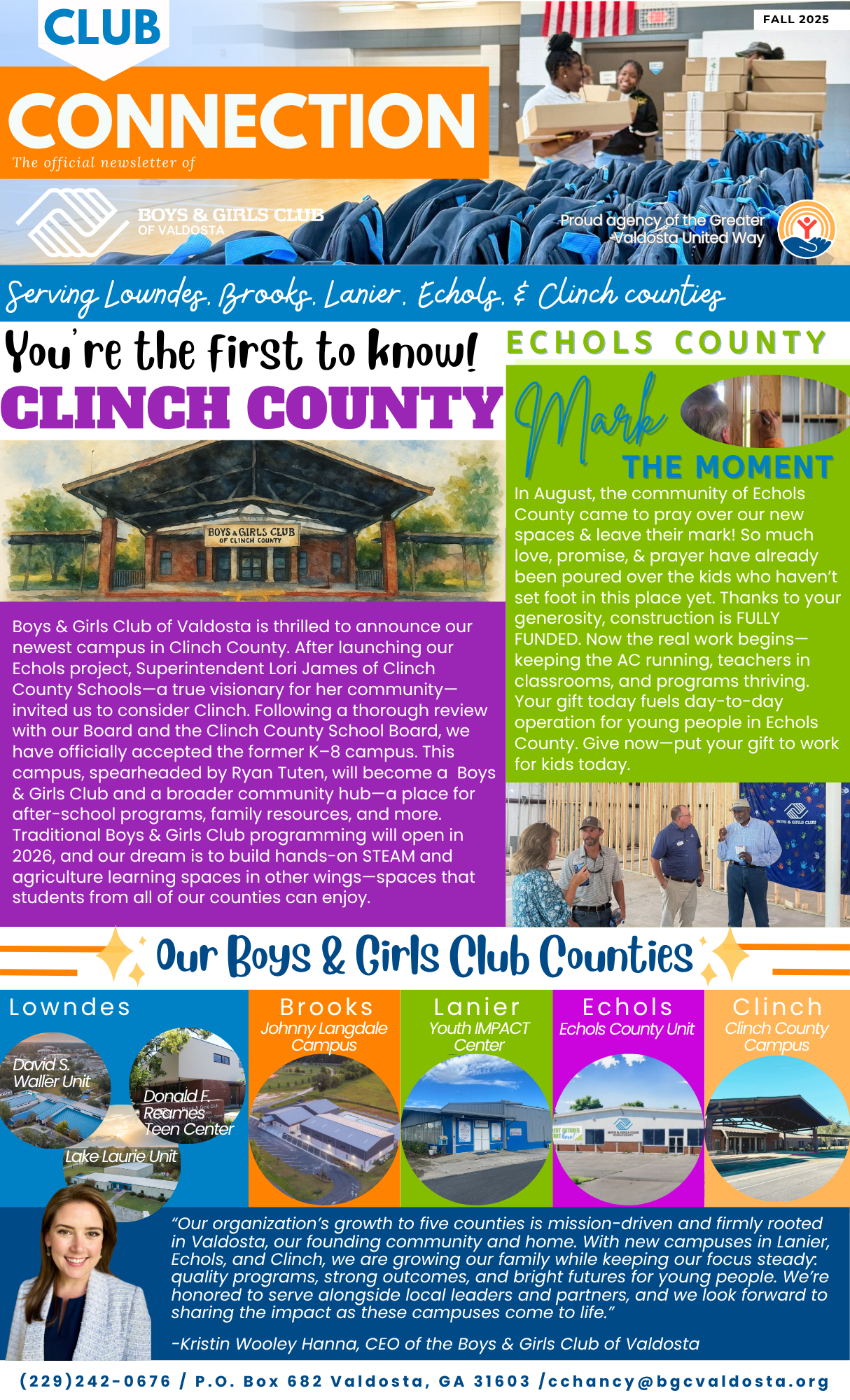 Newsletter page with Boys & Girls Club information, including staff photos and club news.