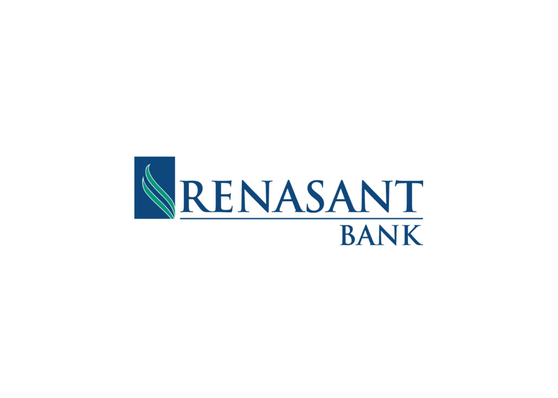 Logo for Renasant Bank: a teal square with a design and the bank's name in dark blue.