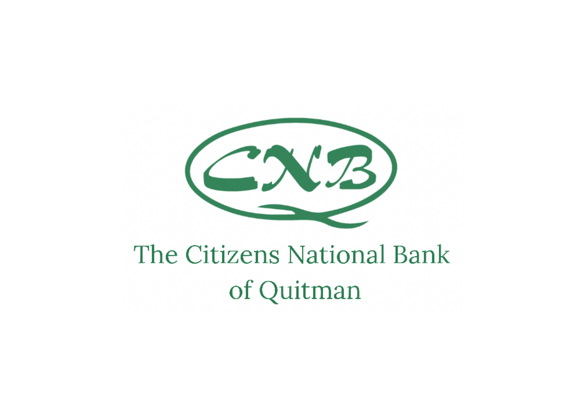 Logo for Citizens National Bank of Quitman: Green oval with