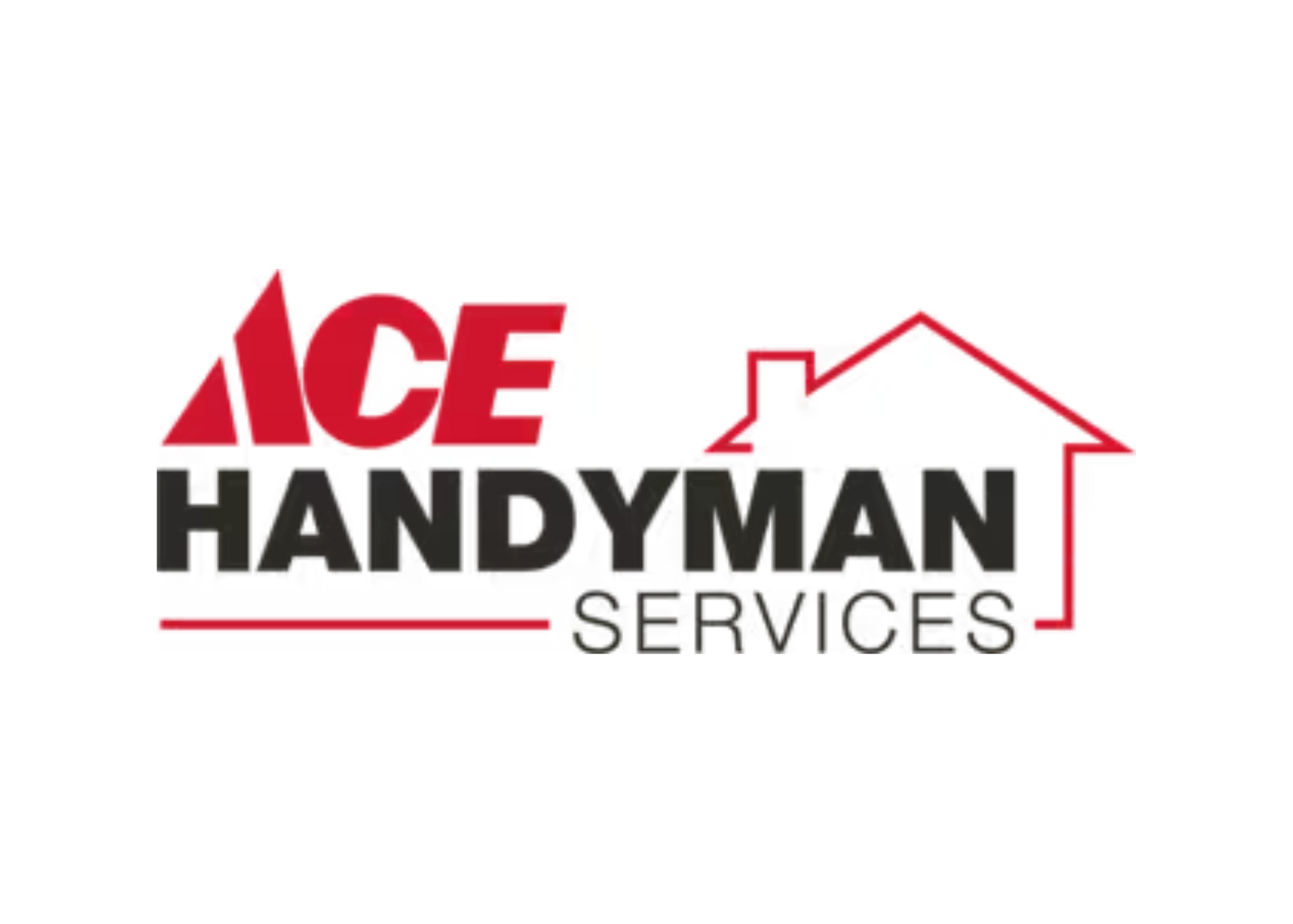 Ace Handyman Services logo: Red and black text with a house outline,