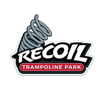 Recoil Trampoline Park logo with a gray spring and the word 