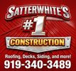 Red construction ad for Satterwhite&rsquo;s #1 Construction with roofing, decks, siding, and phone 919-340-3489