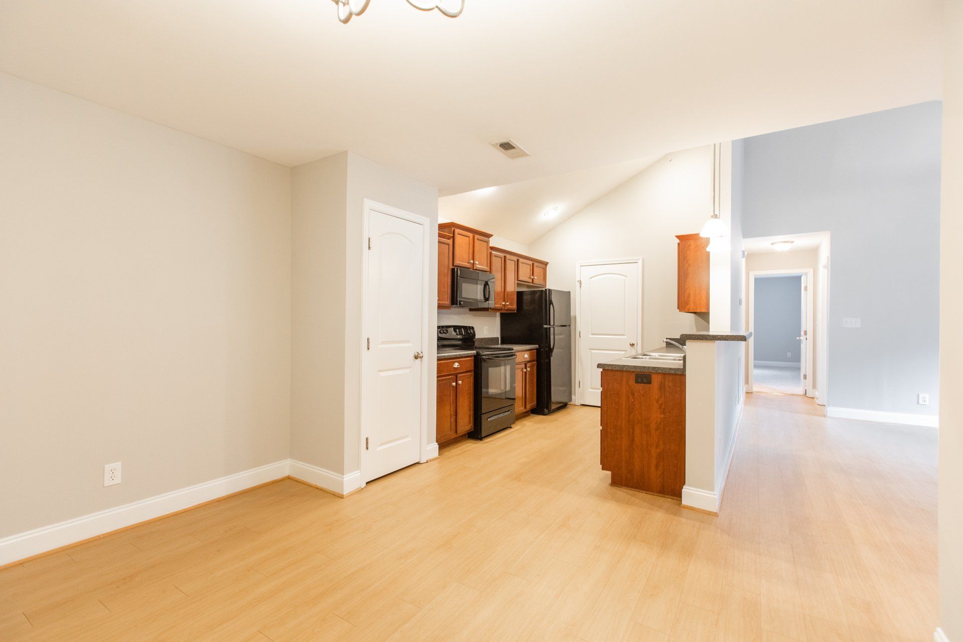 Dining area with view of kitchen