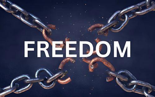 Broken chain links with the word 