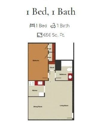 Floor Plan: 1 Bed, 1 Bath
