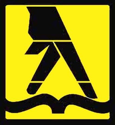 A black and yellow sign with a letter a on it.