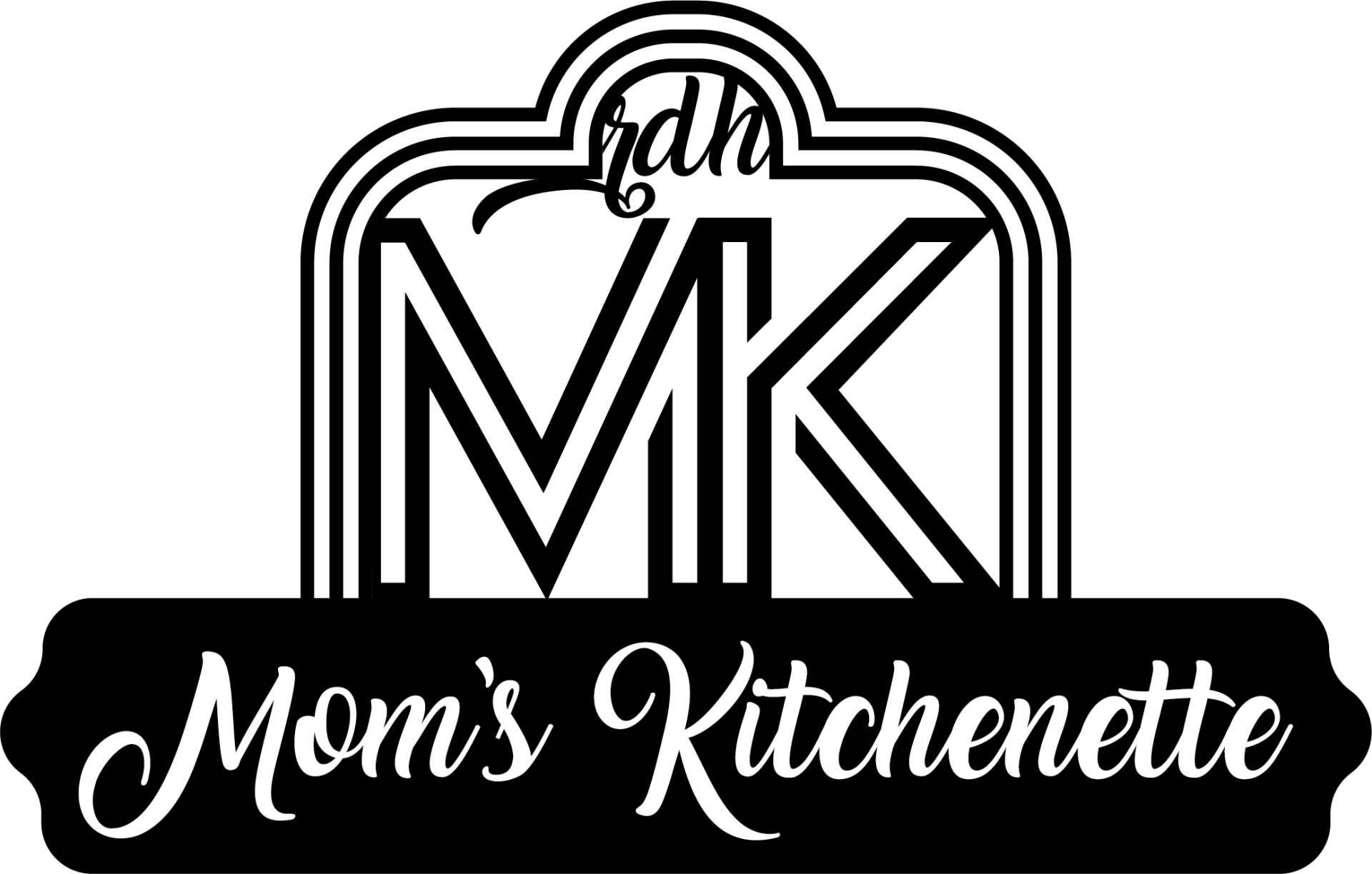 mom's kitchenette black and white vintage logo