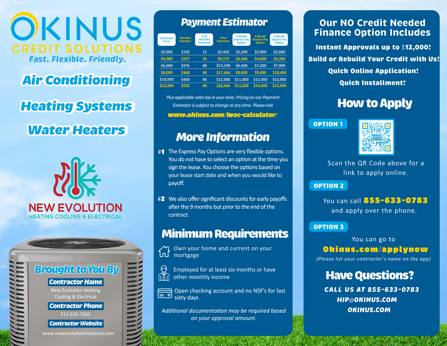 An advertisement for okinus credit solutions with a picture of an air conditioner