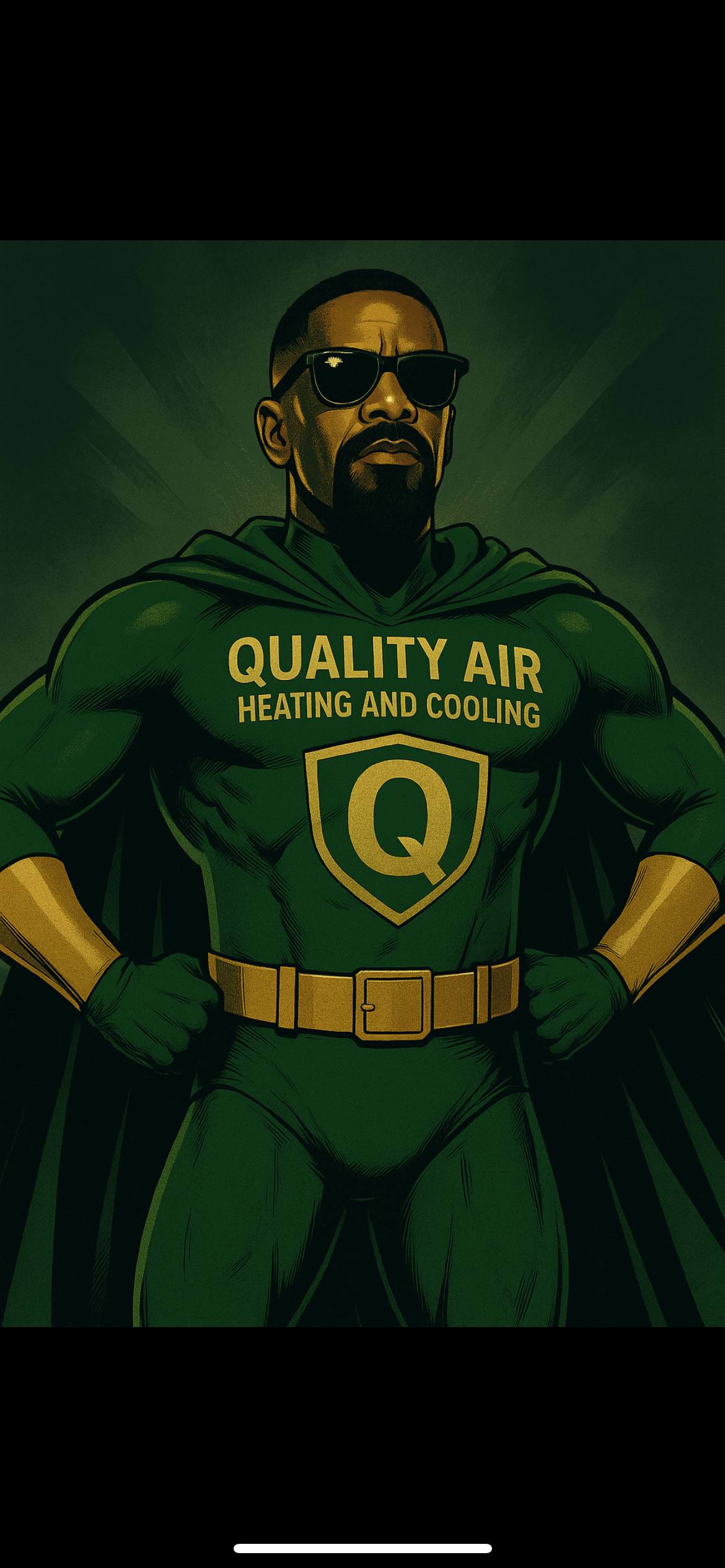 Snoop Dogg as a superhero, wearing a green Quality Air suit with a cape and sunglasses.