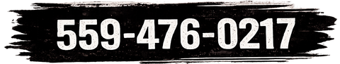 White phone number 559-476-0217 on a black brush-stroke background