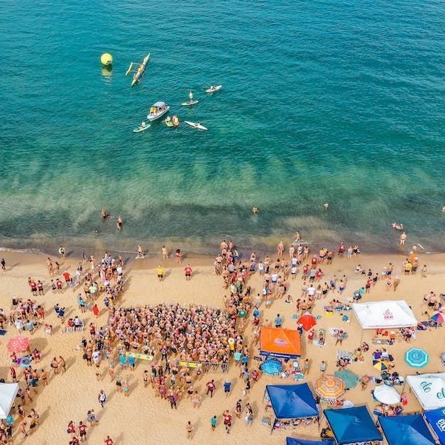 photo taken with a drone of an event at the beach