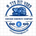 Logo for Chuchin Concrete Company with blue concrete truck, phone number, and email address.