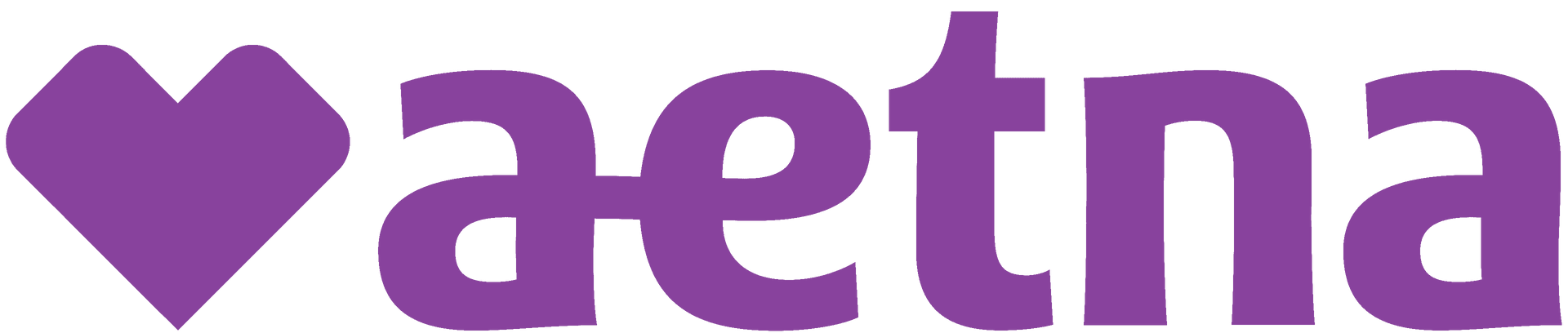 A purple logo for aetna with a heart in the middle.
