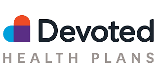 The logo for devoted health plans has a heart on it.