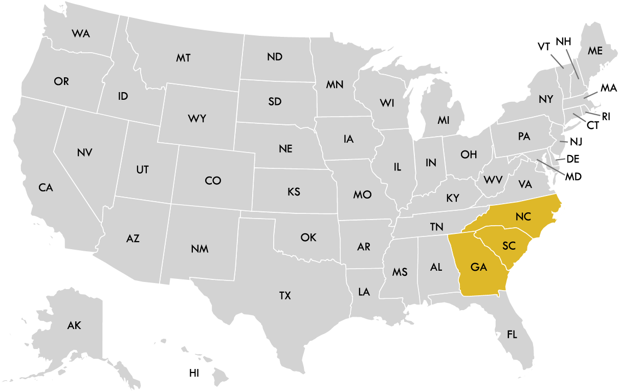 A map of the united states with a yellow state highlighted