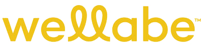 A yellow logo for wellabe on a white background