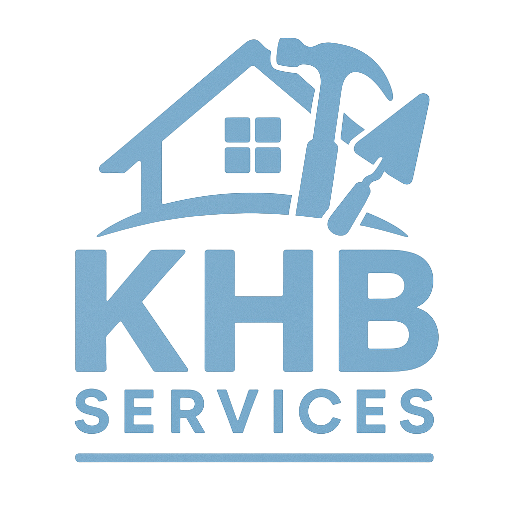Blue logo: House icon with tools, "KHB SERVICES" text.