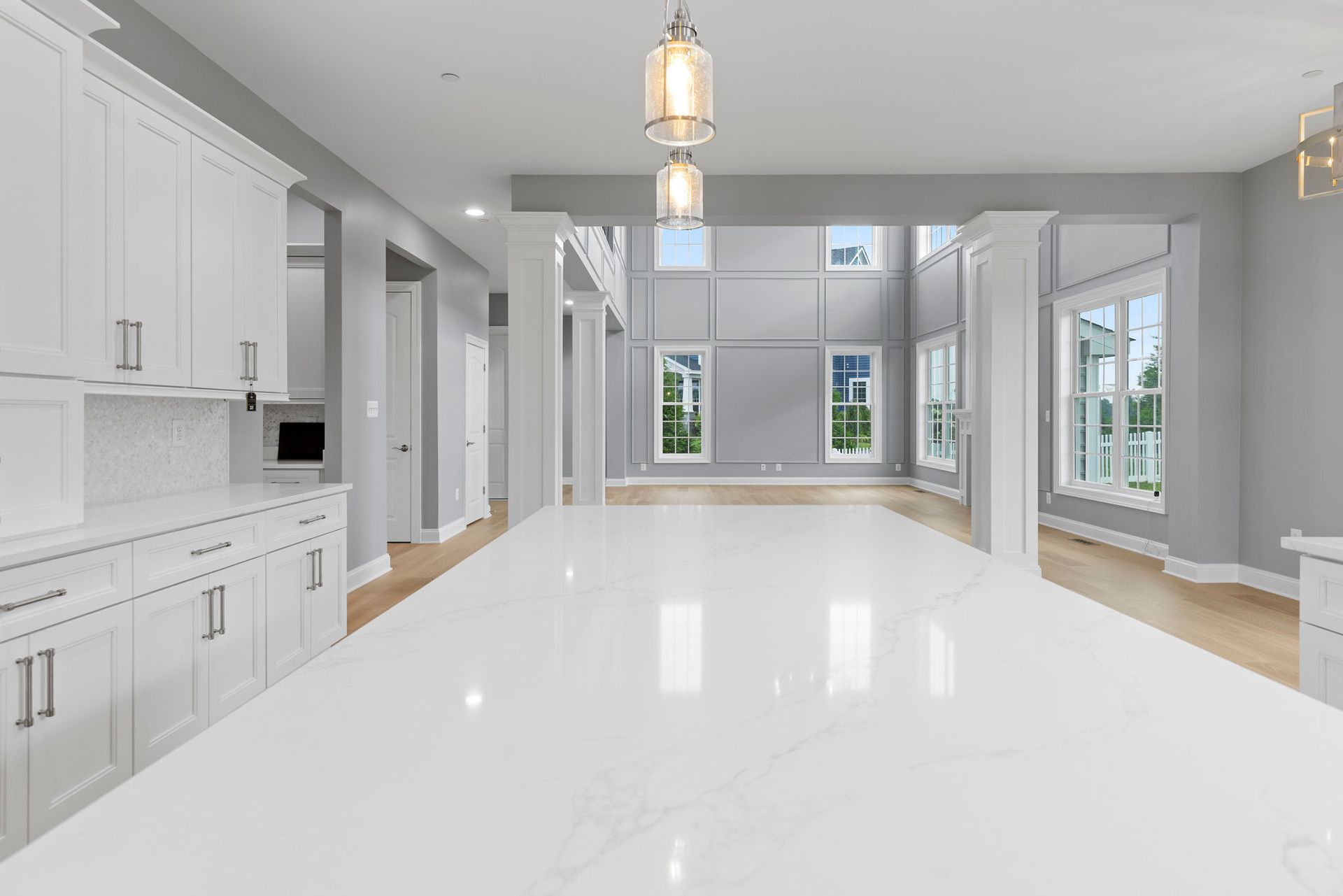 Stunning new kitchen and living area with a cohesive design, perfect for entertaining.