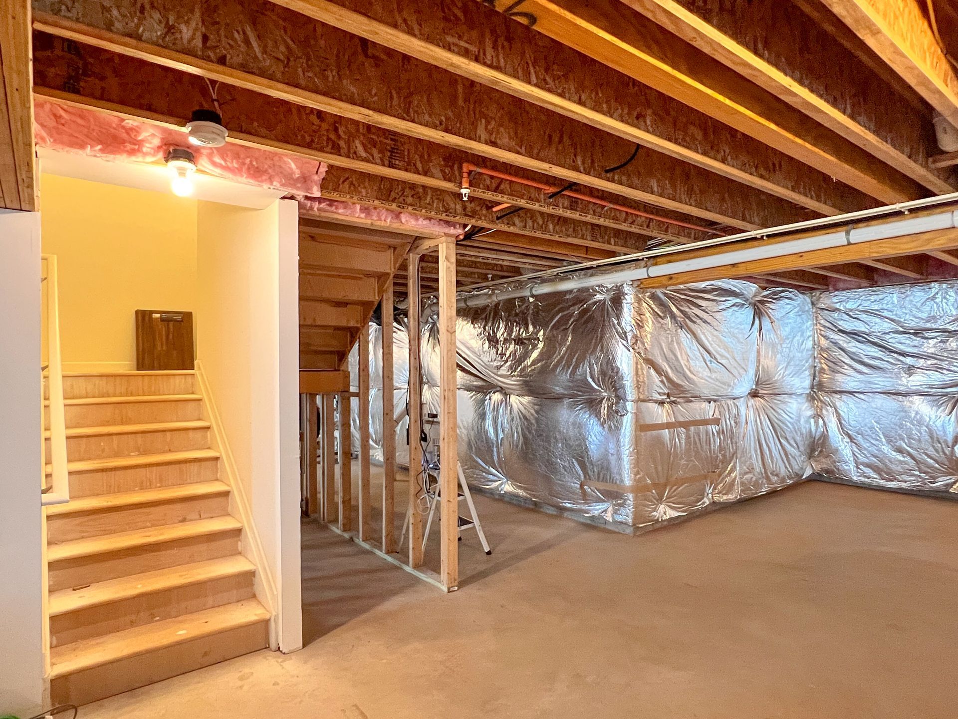 Owings Mills unfinished basement framing.