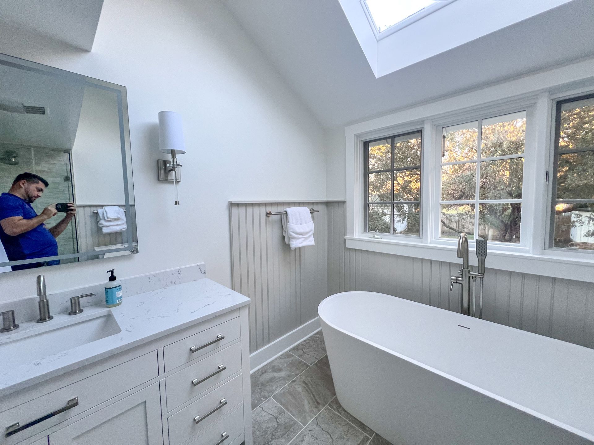 Modern bathroom with shower and toilet in Owings Mills.