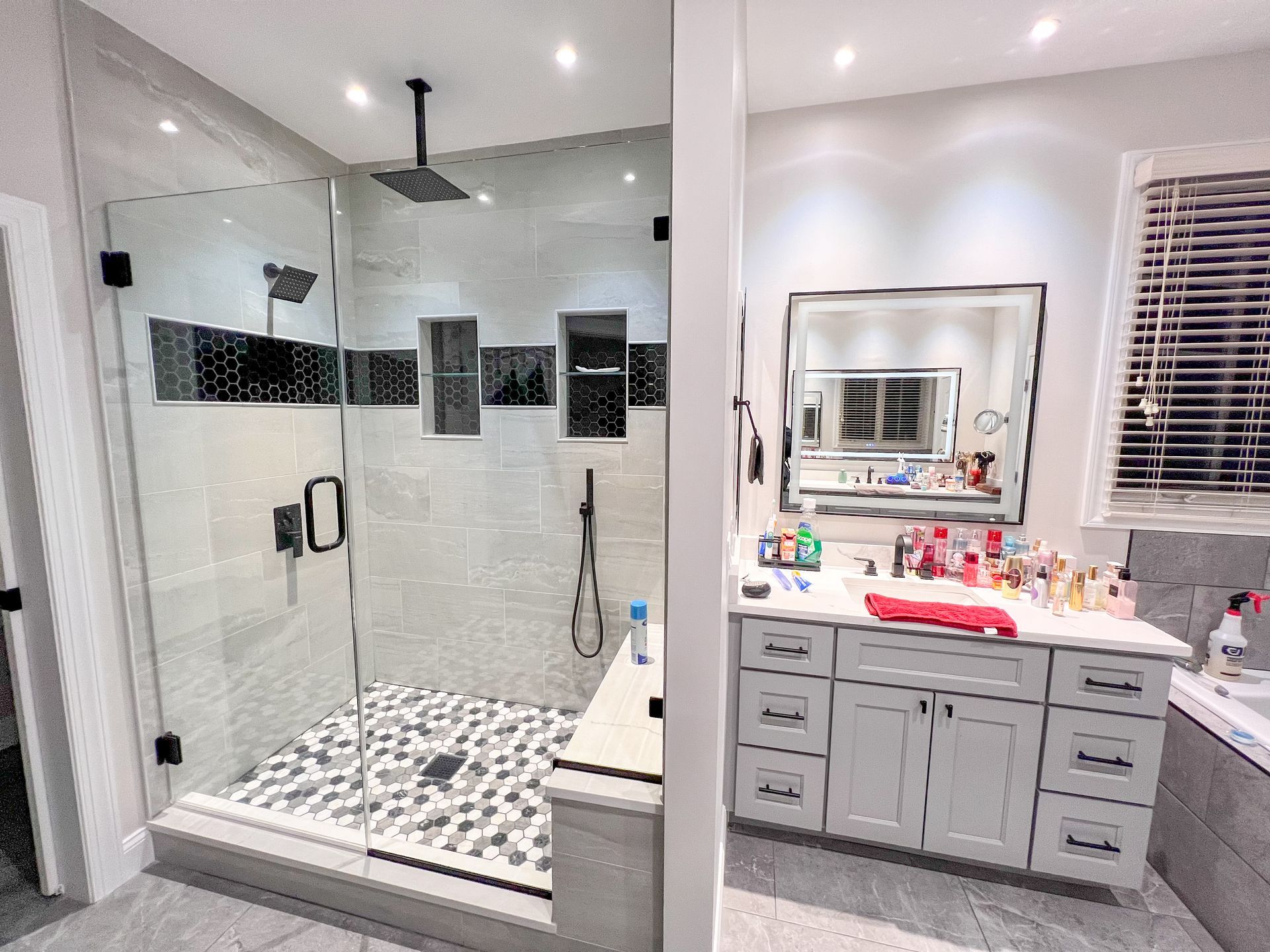 Modern bathroom in Westminster, MD, with updated vanity and shower.