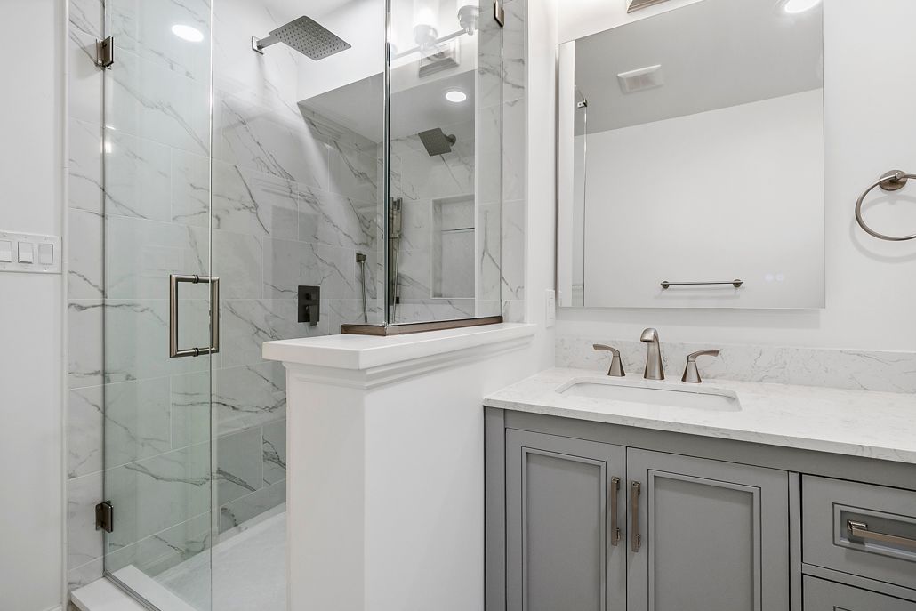 A custom shower installation with a dual-head system.