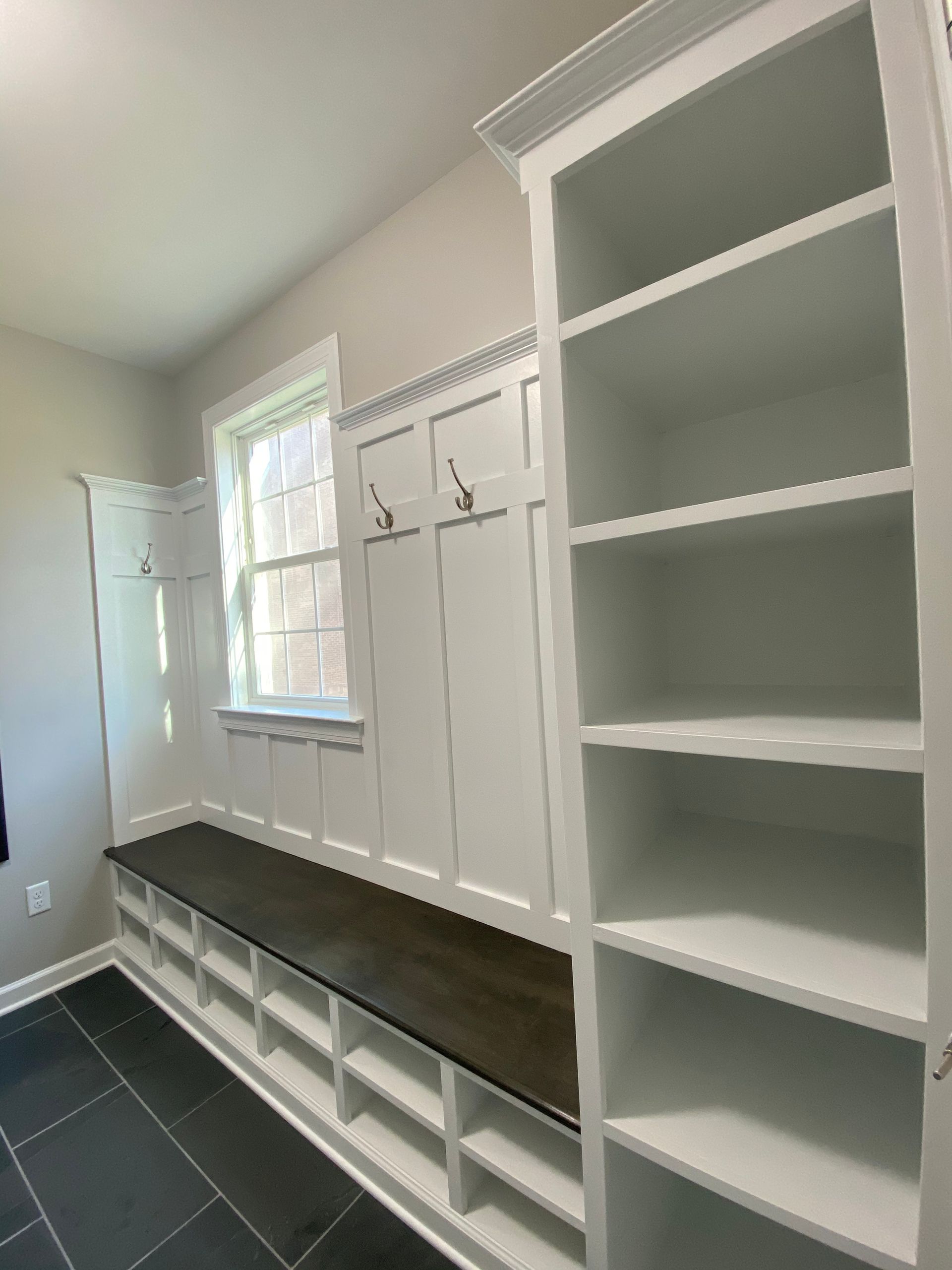 Mudroom cubbies and shelving.