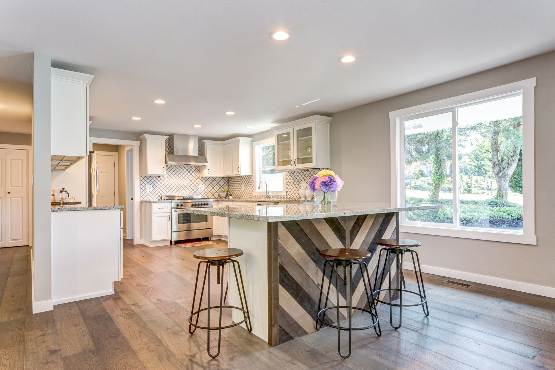 Reclaimed wood island, Ellicott City kitchen.