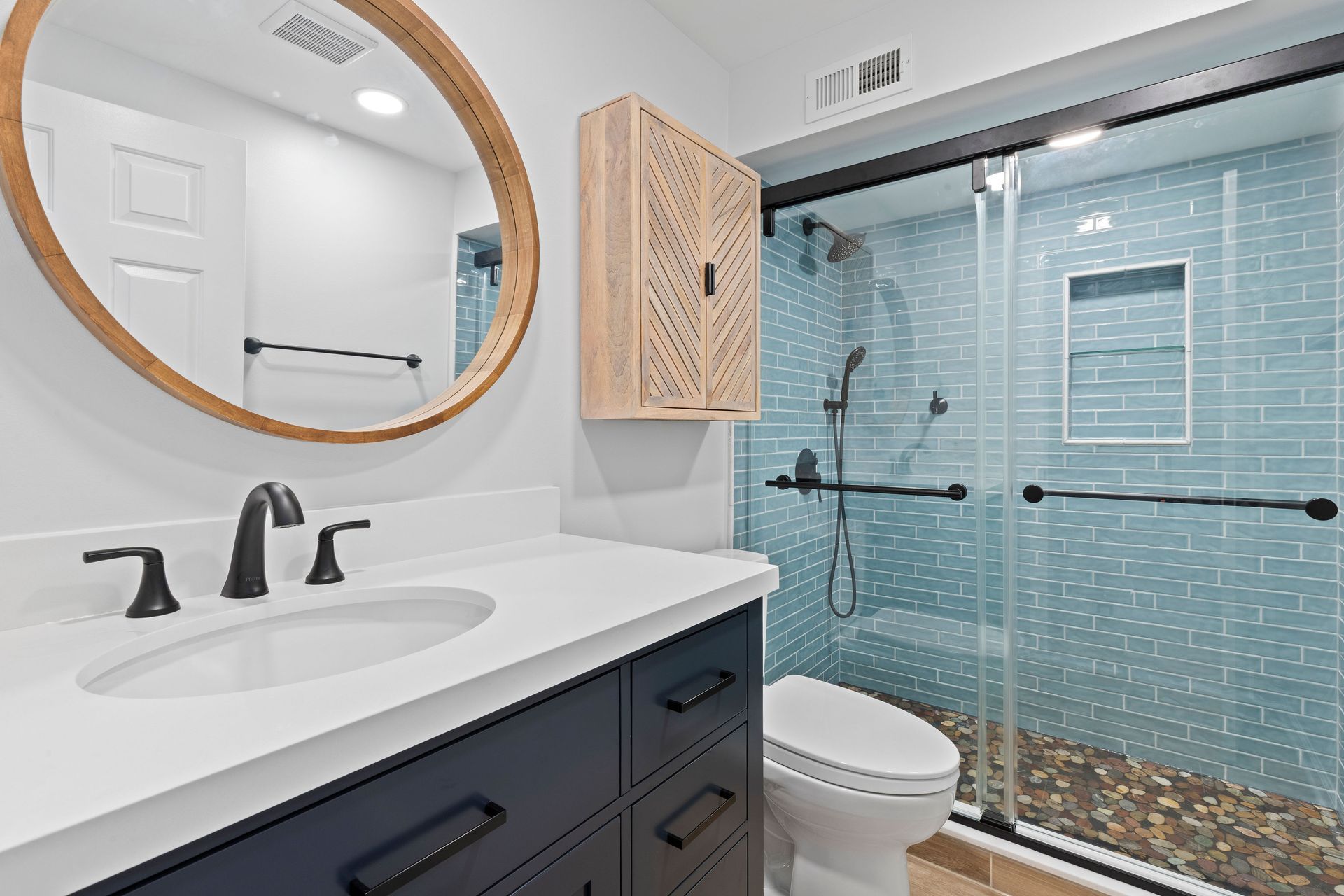 Bathroom renovation in Ellicott City featuring a custom tub-to-shower conversion !