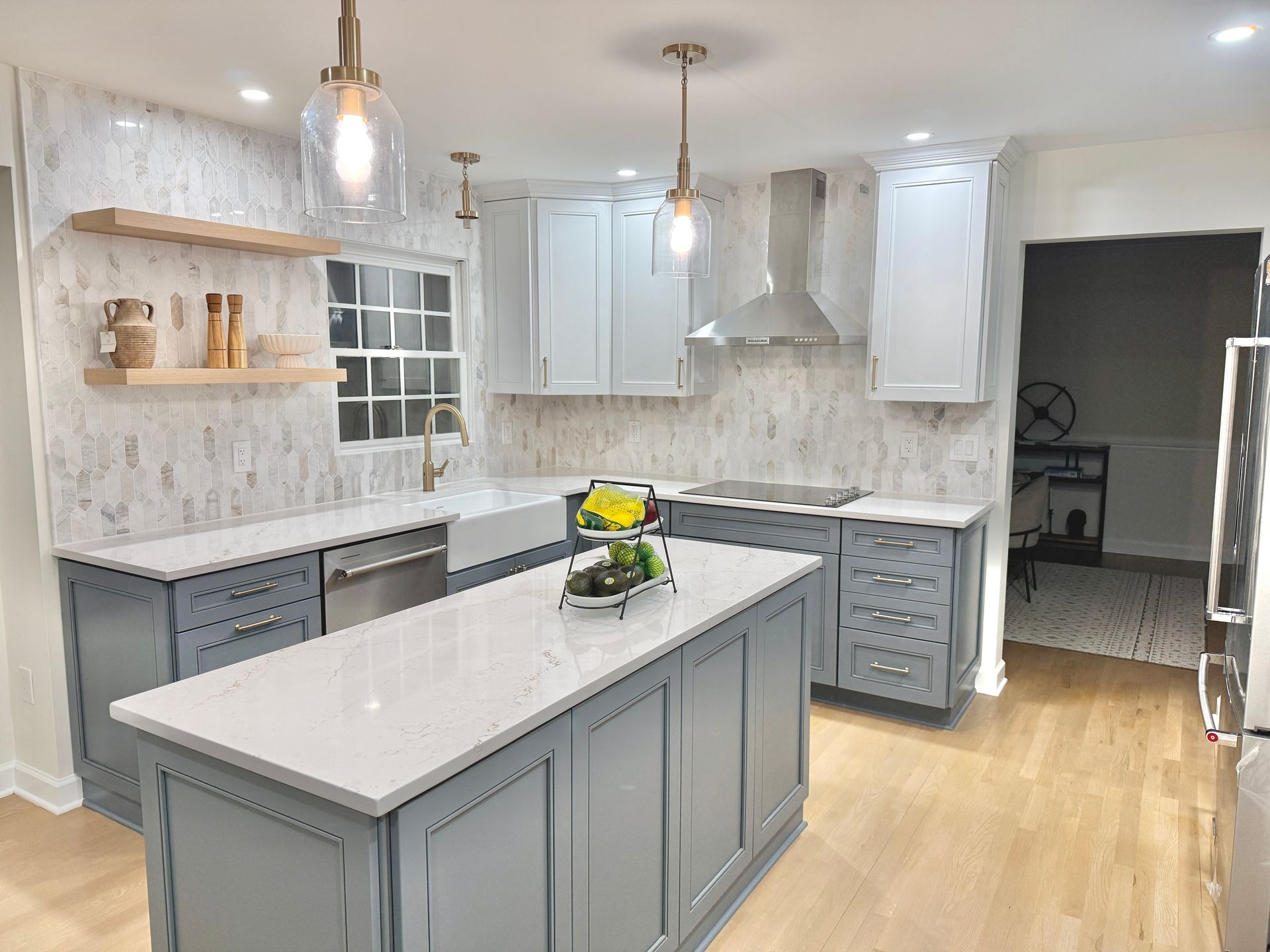 Meticulously installed picket tile backsplash and grout work, demonstrating superior precision !