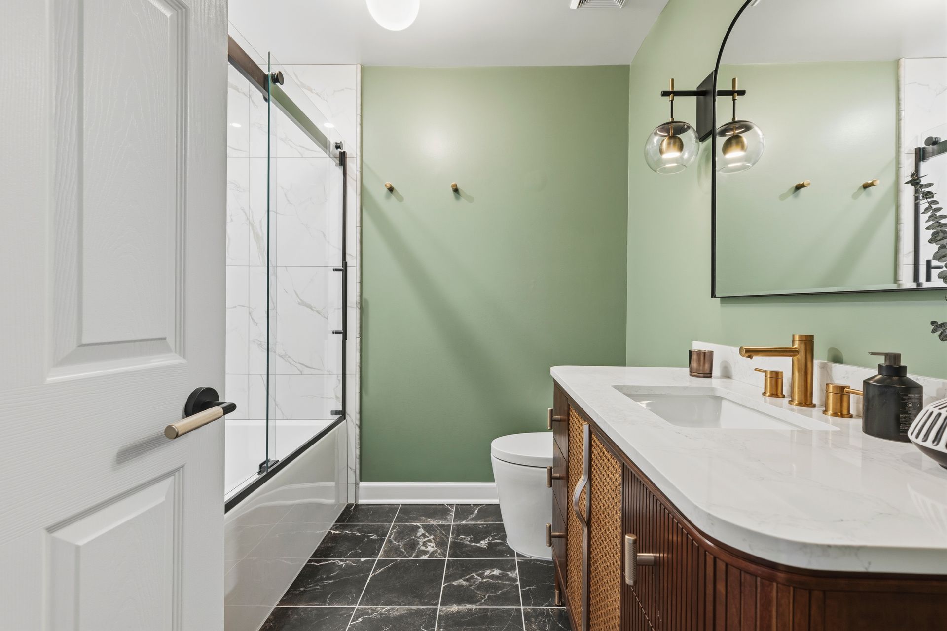 Full service hallway bathroom remodeling project showing a modern layout transformation