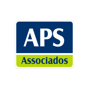Um logotipo azul e verde da aps associados em um fundo branco