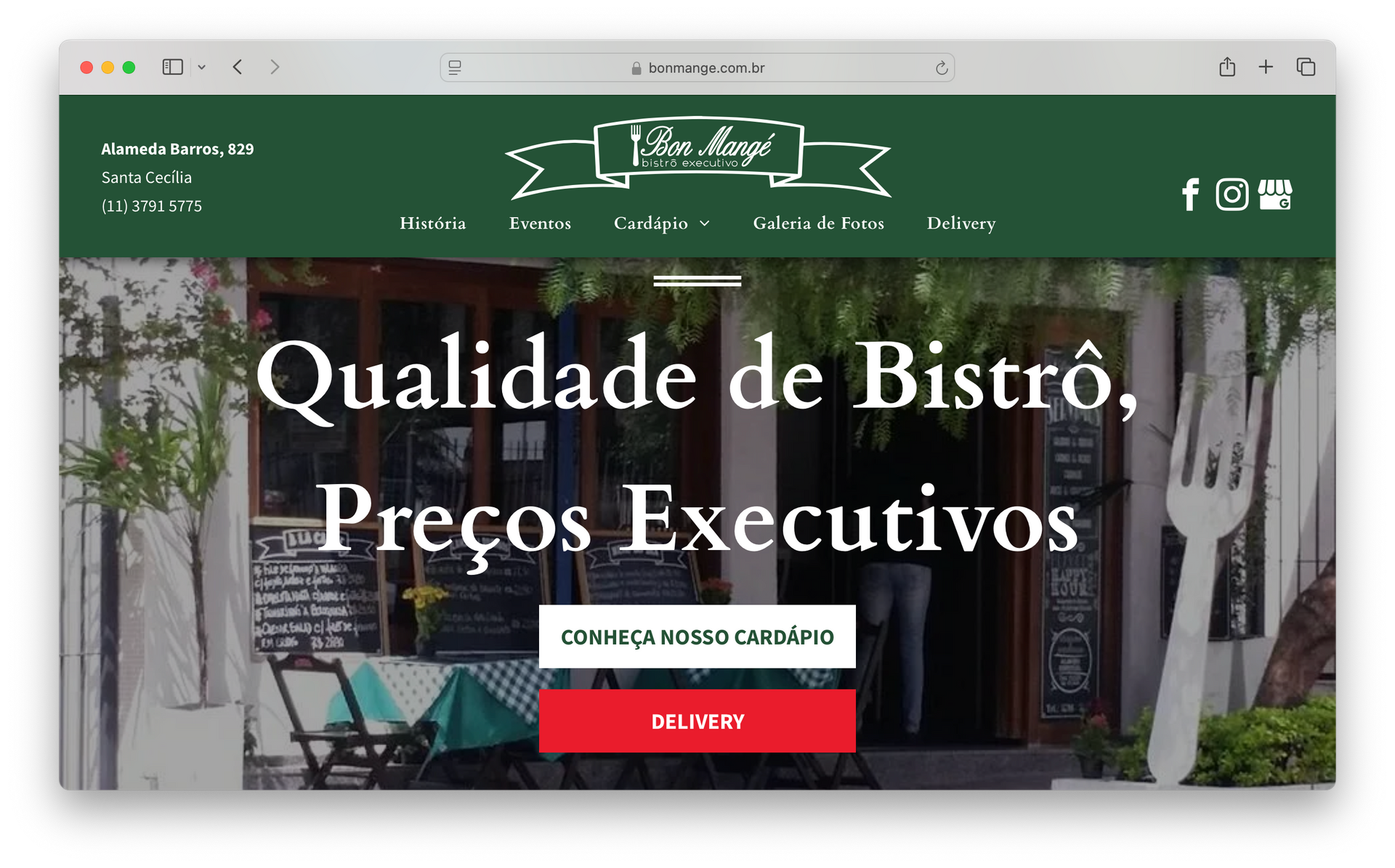 Site do bistrô e restaurante BON MANGÉ criado pella 83.digital