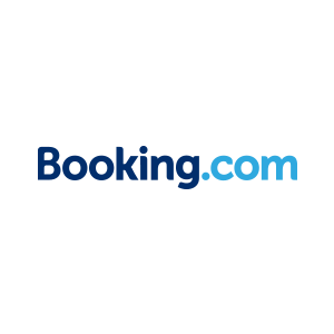 O logotipo do booking.com é azul e branco em um fundo branco.