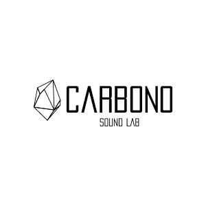 Um logotipo em preto e branco para uma empresa chamada carbono sound lab.