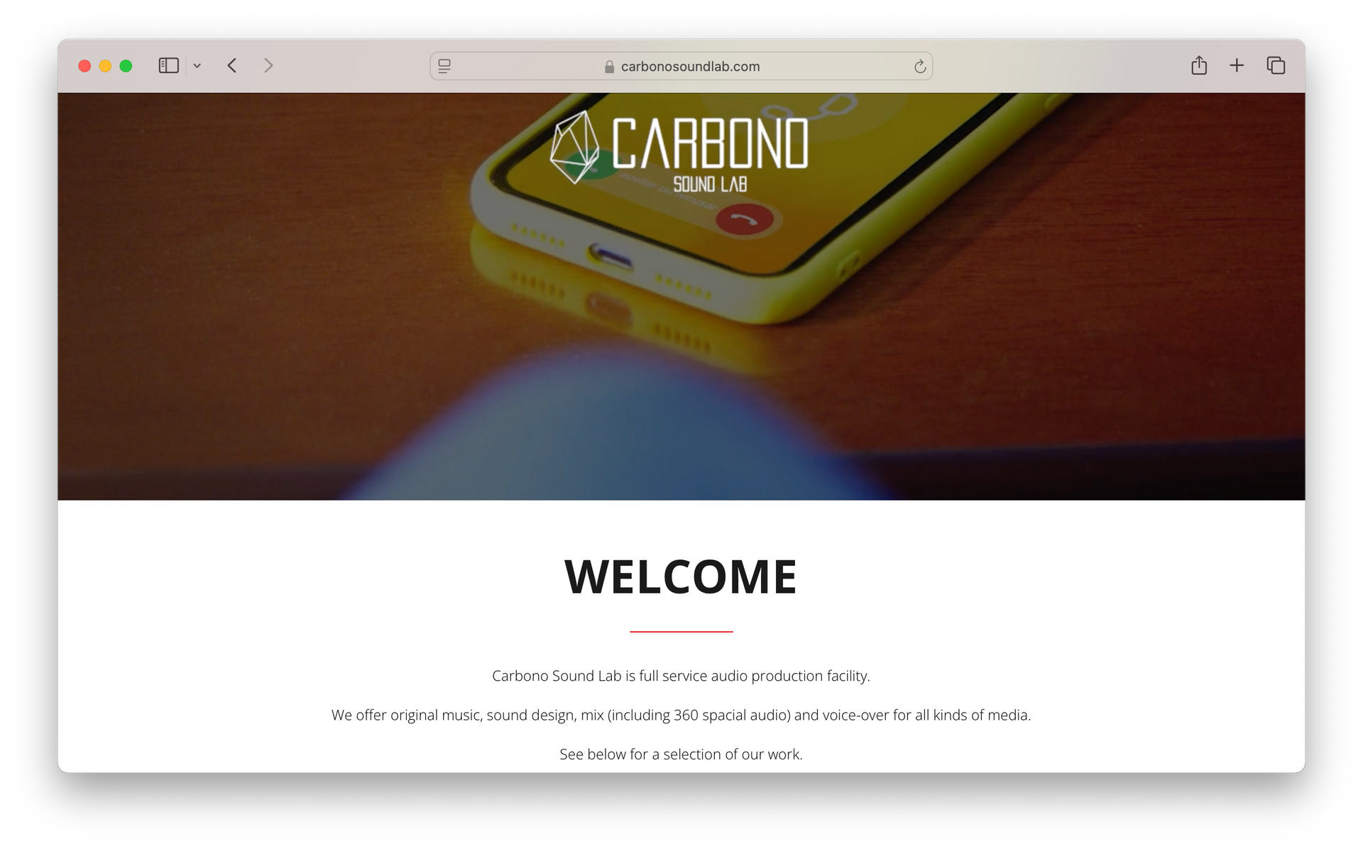 Site da produtora CARBONO SOUND LAB criado pela 83.digital