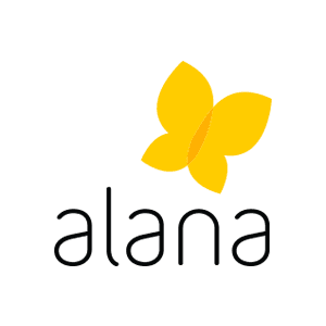 Uma borboleta amarela está acima da palavra alana