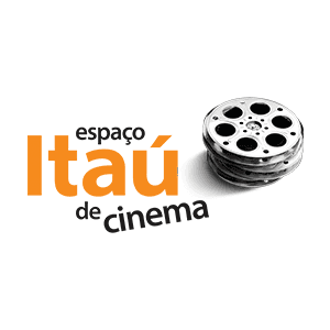 Um logotipo para o Itaú de Cinema com uma pilha de rolos de filme