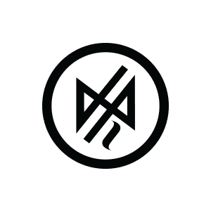 Um logotipo preto e branco com uma cruz dentro de um círculo sobre um fundo branco.