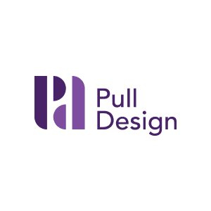Um logotipo roxo para design de pull em um fundo branco.