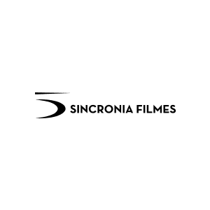 Um logotipo preto e branco para sincronia filmes em um fundo branco.
