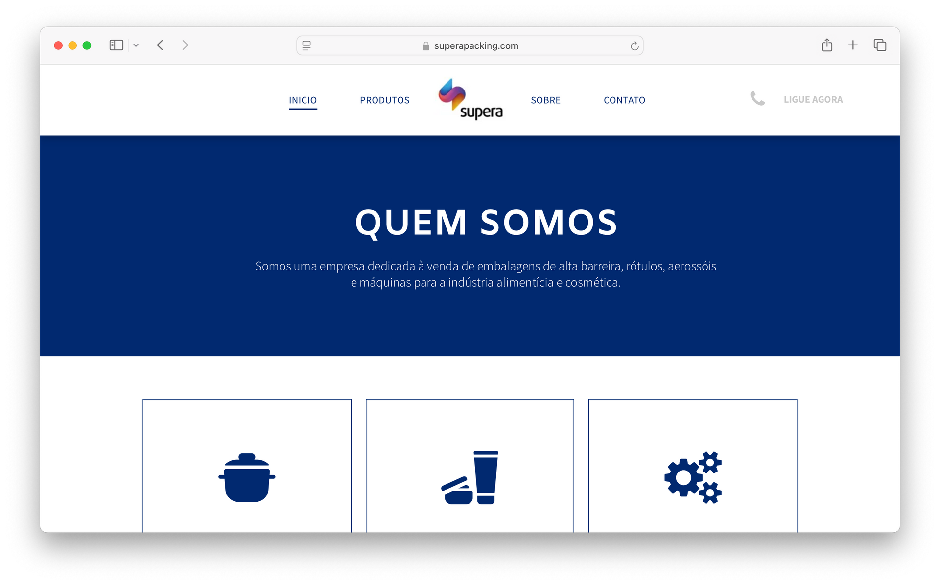 Site institucional da empresa SUPERA PACKING criado pela 83.digital