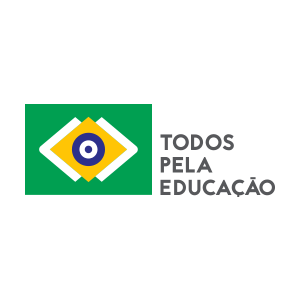 A logo for todos pela educacao with a flag in the background.