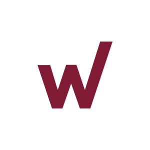 Uma letra w vermelha está em um fundo branco.