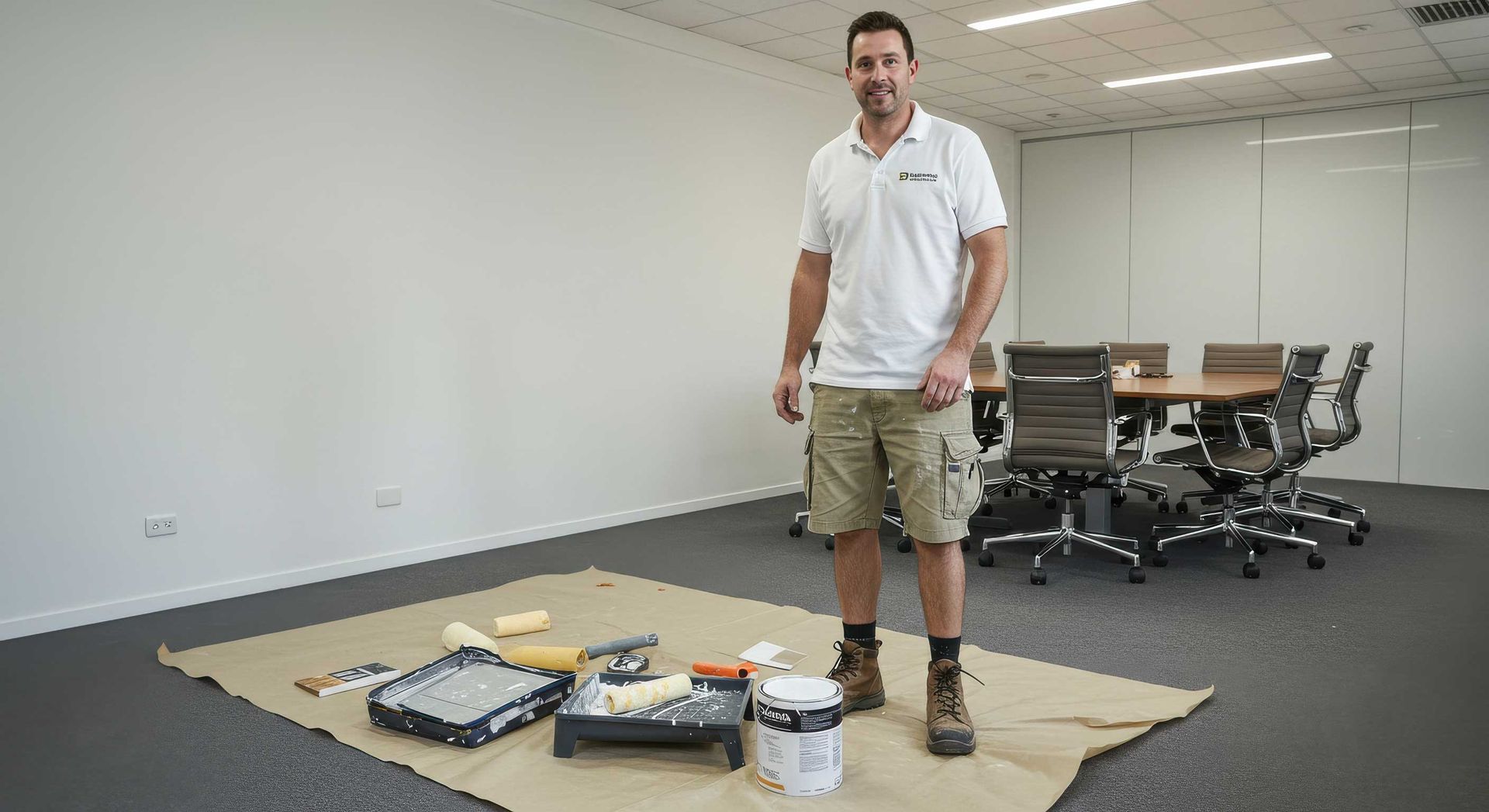 Painters Cleaning Up After Office Paint Job Mackay