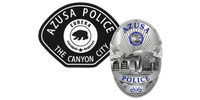 a badge for the azusa police and a badge for the canyon city police